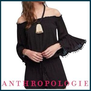 Anthropologie Lilka Black Off Shoulder Bell Sleeve Romper (M)